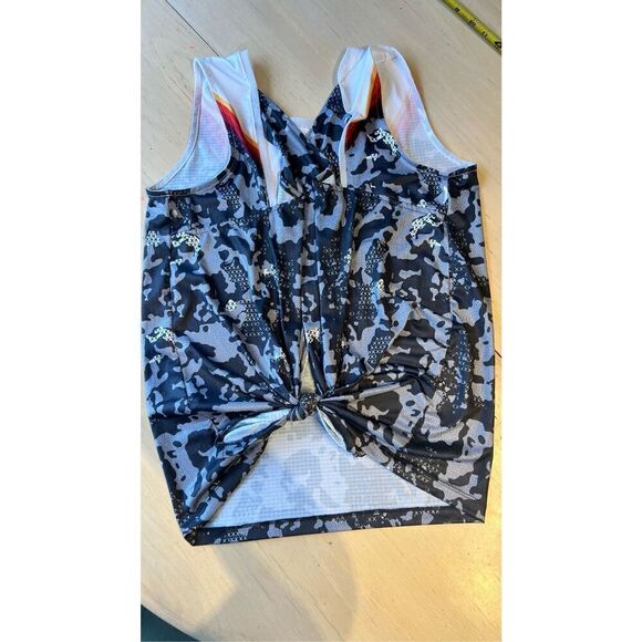 Lucky In Love Gray Log Mesh Top Tank Top Tie Back SZ L (12) - Picture 7 of 10